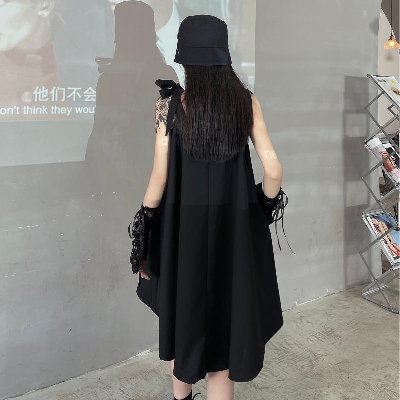 Sleeveless Dress Women Lace-up Punk Cool Girls Mini Hipster Summer Clothing Baggy Youth Backless Chic Korean Style Femme New Ins