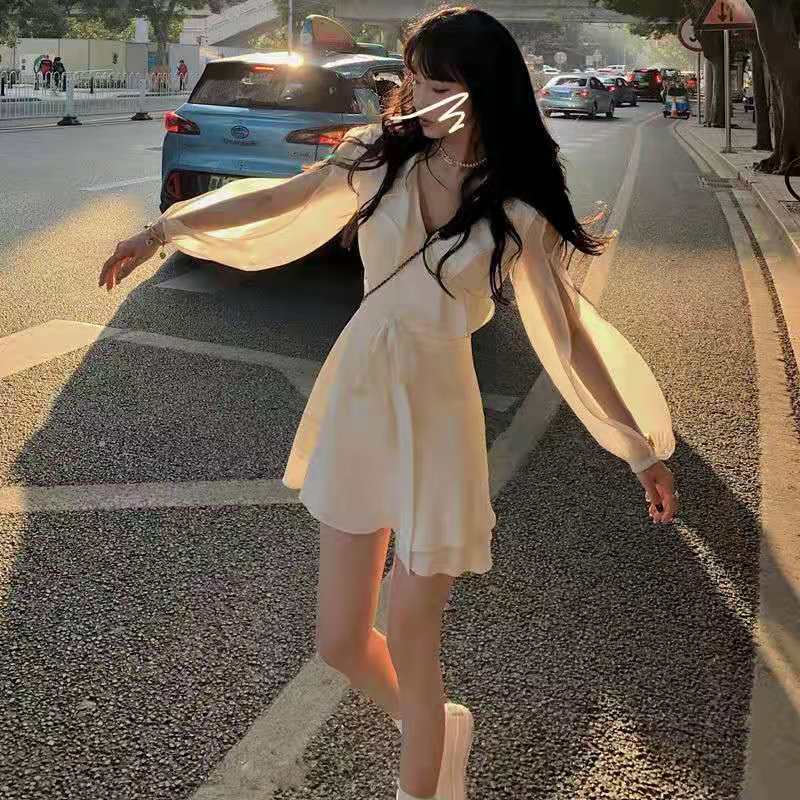 Drespot  Summer White Mini Dress Women Sweet Fairy Korean Elegant Short Dresses Ruffle Solid Color Sundress Holiday Vacation
