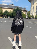 Drespot Gothic Oversized Hoodies Women Harajuku Hip Hop Black Graphic Sweatshirts Loose Casual Crewneck Tops Streetwear Grunge