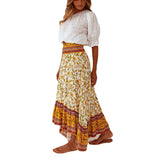 Drespot  Boho Print Long Skirts Women Bottoms Elastic Waist Gypsy Ethnic Ladies Skirt Summer High Waist Floral Vacation Maxi Skirts