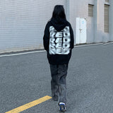Drespot Korean Style Letter Print Hoodie Women Streetwear Goth Oversize Black Hooded Sweatshirts Harajuku Hip-Hop Tracksuit Top