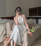 Vintage Solid Sleeveless Chiffon Dress for Women Elegant Female White Dresses Korean Fashion Vestidos Suspenders Summer  New