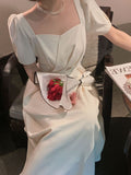 Drespot Simple Dress For Women Elegant Midi Dress Office Ladies Solid Clothing Femme Fashion Summer Vestidos
