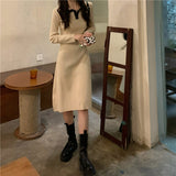 Long Sleeves Womens Knitting Dress Spring Midi Skirt Polo Collar Chic Design French Hepburn Elegant Style Fashion Female Dress