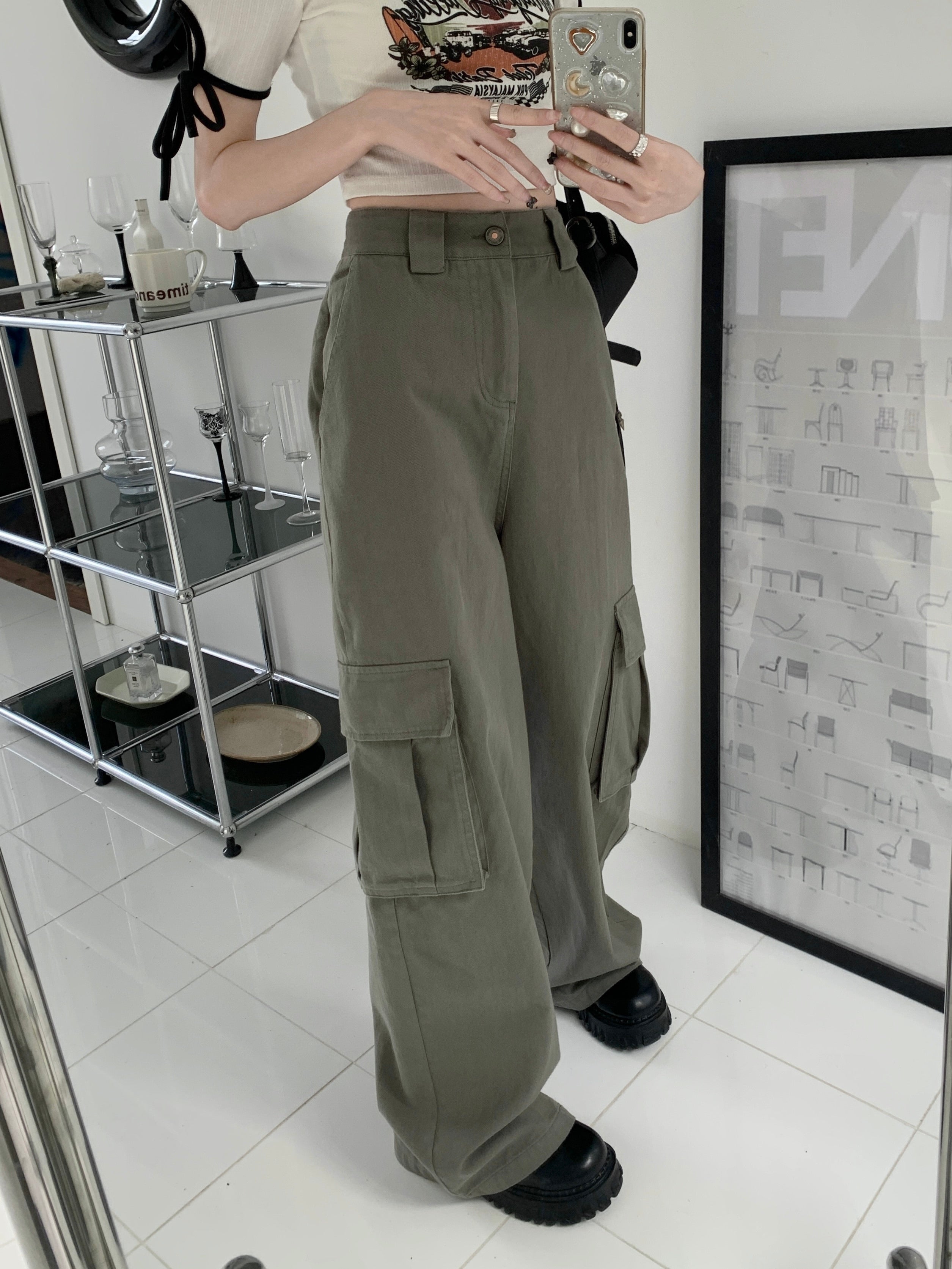 Drespot Y2K Baggy Cargo Pants Women Low Rise Big Pocket Full Length Trousers American Retro Outfit