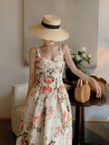 Summer Women's Floral Spaghetti Strap Party Midi Dress Lady Elegant Fashion Slim Evening Prom Clothes Female Sleeveless Vestidos
