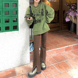 Drespot Korean Style Print Green Hoodie Women Oversize Sweatshirt Female Harajuku Fashion Long Sleeve Pullover O-Neck Tracksuit