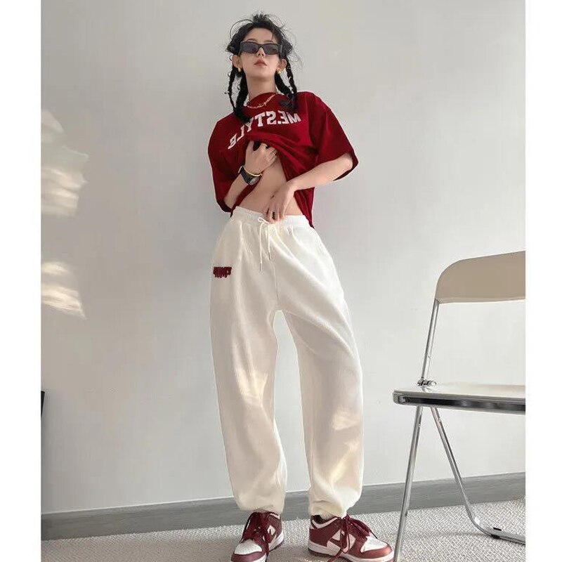 Drespot  Y2K White Oversize Sweatpants Women Egirl Hip Hop Streetwear Black Sports Pants Female Trousers Kpop Fashion Tracksuit