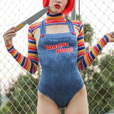 Helloween Big Sale Drespot Halloween Costumes For Women Scary Nightmare Killer Doll Wanna Play Movie Character Bodysuit Chucky Doll Costume 2Pcs Set