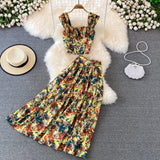 Drespot Summer For Woman Floral Sexy Boho Two Piece Set  Sexy Chic Midi Skirt Casual Suit Vacation Beach Maxi Clothes