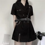 Drespot Gothic Punk Blazer Dress Women  Summer Streetwear Goth Harajuku Korean Fashion Black Mini Dress Staple Short Sleeve