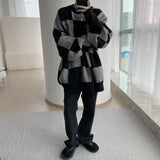 Drespot Gothic Plaid Sweater Women Harajuku Fashion Oversize Black Pullover Emo Autumn Winter Long Sleeve Knitted Jumper Female