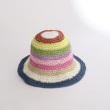 Summer Straw Crochet Bucket Hat Women's Foldable Panama Cap UV Sun Cap Boho Colorful Stripes Fishing Hat Vacation Beach Hat
