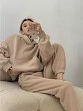 Drespot  Spring Women Hoodies Sweatshirt Tracksuit Fleece Cotton 2 Pieces Sets Female Pants Suits