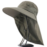 Summer Hunting Hat With Chin Strap Neck Flap Men Women Cotton Boonie Cap Outdoor UV Protection Wide Brim Safari Fisherman Hat
