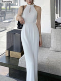 New Summer Women Casual White Black Jumpsuits Female Fashion Elegant Office Lady Long Rompers