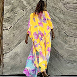 Bohemian Print Tunic Long Kimono Plus Size Sexy Beach Wear  Summer Clothing For Women Tops and Blouses Shirts A1013
