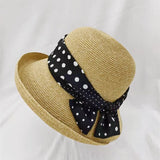 Bow Dot Hatband Summer Women's Hat Hepburn Style Foldable Curly Edge Straw Sunhat For Women Wedding Hat Bali Honeymoon Beach Cap