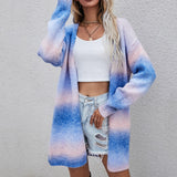 Autumn vintage cardigans winter new women's sweater  new pockets rainbow tie-dye mid-length cardigan knitted sweater jacket