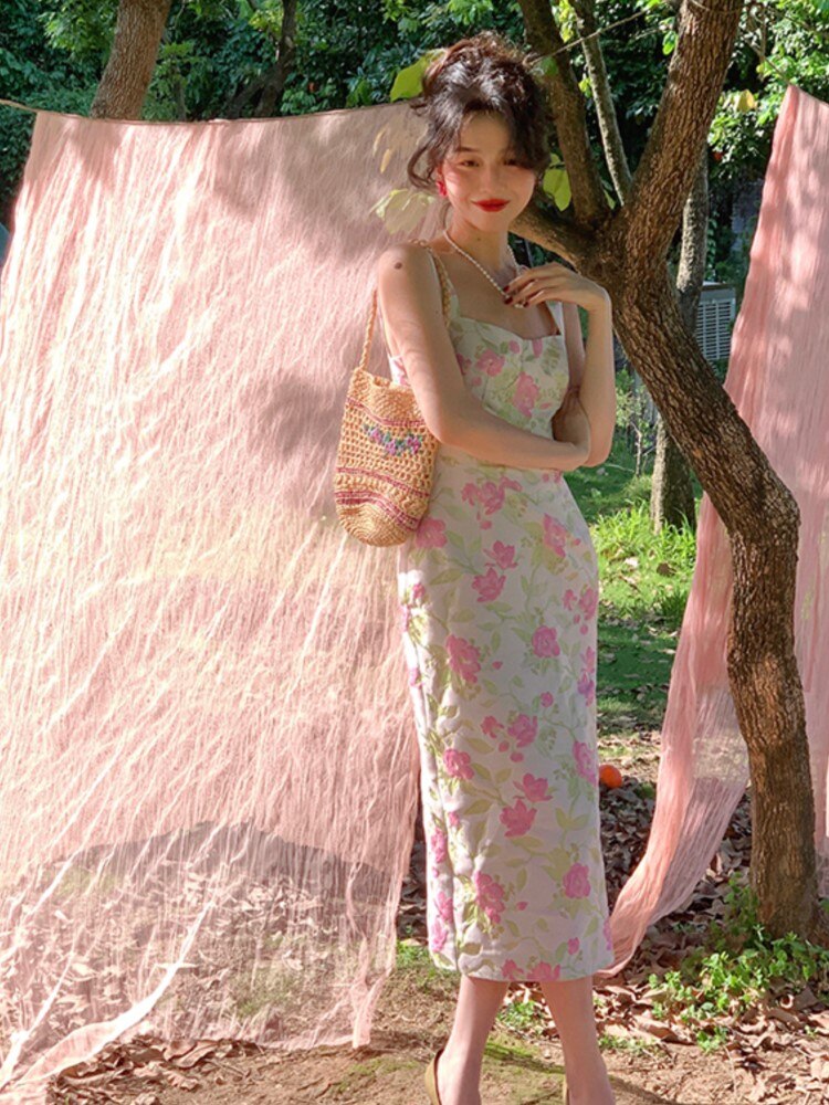 Summer Women Elegant Fashion Print Midi Dresses Female Sexy Sleeveless Party Vestdios Clothes
