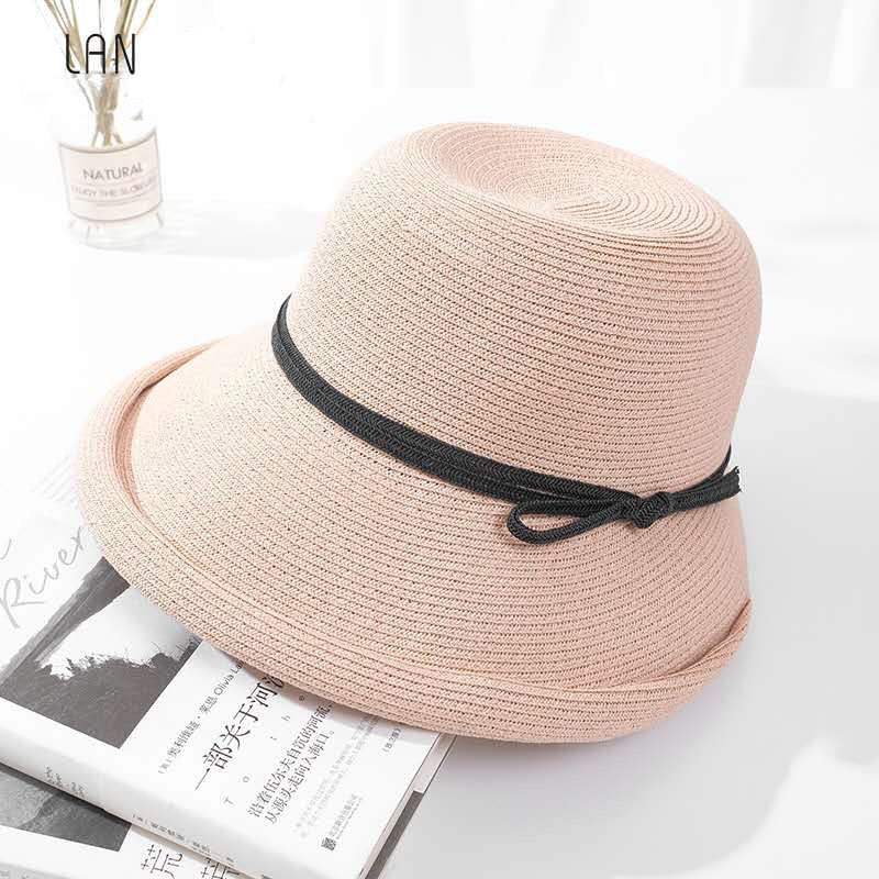 Hepburn Style Straw Hat Women Age Reduction Face Small Curly Edge SunHat Female Summer Beach Hat Japan Holiday Party Cap UPF50+