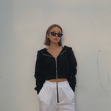 Drespot Y2K Korean Style Solid Zip Up Loose Sweatshirt Women Hip Hop Long Sleeve Pullover Hoodies Joggers Sport Coat Female Top