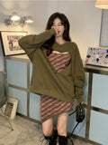 Drespot Y2K Korean Style Hollow Out Heart Hoodies Women Vintage Sexy Plus Size Sweatshirts E-Girl Long Sleeve Green O-Neck Tops