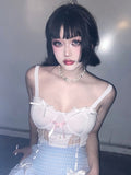 IAMHOTTY Fairycore Patchwork Lace Corset Women Sleeveless Bow Milkmaid Kawaii Bustier Tops Lolita Camis White Japanese Style Tee