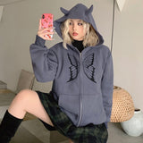 Drespot Woman Y2k Clothes Anime Print Hoodies Grunge Zip Kawaii Sweatshirt 90S Streetwear Harajuku Vintage Goth Oversized Hoodie Jackets