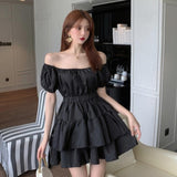 Black Sexy Dress Off The Shoulder Women Summer  Elegant Vinatge Mini Dress Casual A-LINE Kawaii Sundress Streetwear