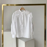 Drespot  New Spring Puff Sleeve White Women's Blouse Stand Collar Casual Loose Female Blouse Chic Tops Workwear Shirts