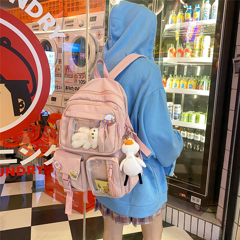 Large Capacity Backpacks For Women Japanese Schoolbag Kawaii Student Multi-color Bag Ins Popular Waterproof Cute Travel Rucksack
