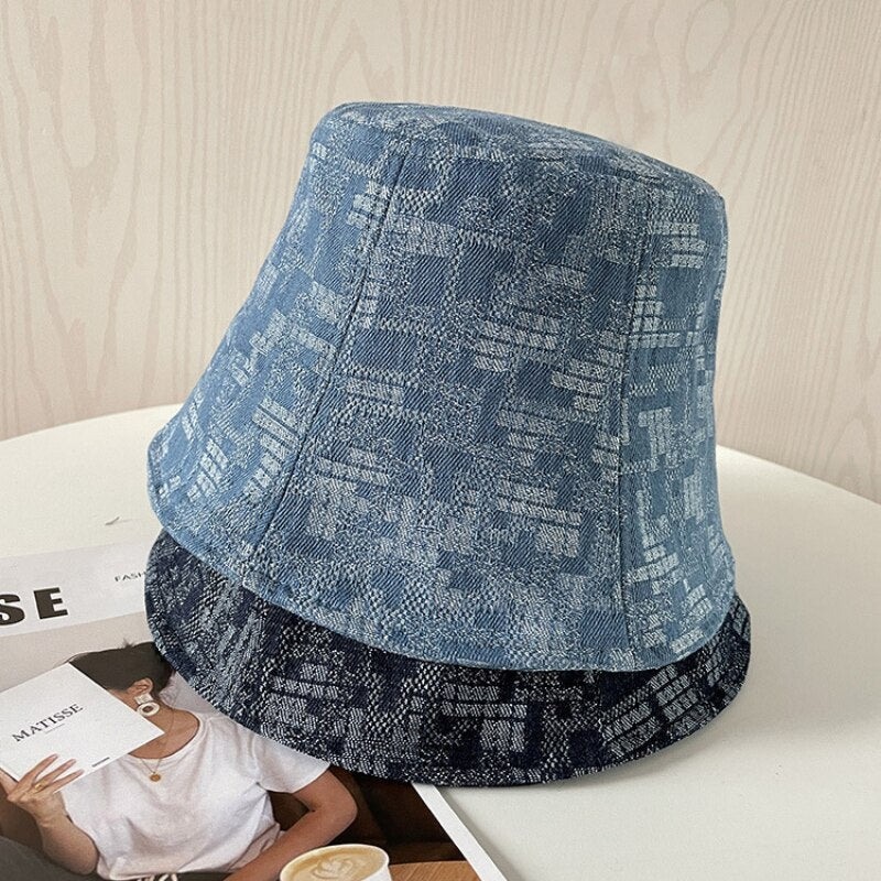 Korean Denim Bucket Hat For Women Outdoor Travel Sunshade Panama Cap Summer UV Protection Fishing Cap Couples Bob Bonnet