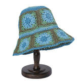 Boho Braided Bucket Hat Women Harajuku Big Brim Sun Bob Cap Crochet Flowers Fishing Hat Girl Vacation Foldable Panama Beach Hat