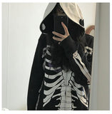 Drespot Y2K Gothic Zip Up Hoodies Women Punk Oversized Skull Skeleton Print Sweatshirts Black Hip Hop Loose Tops Jacket Grunge