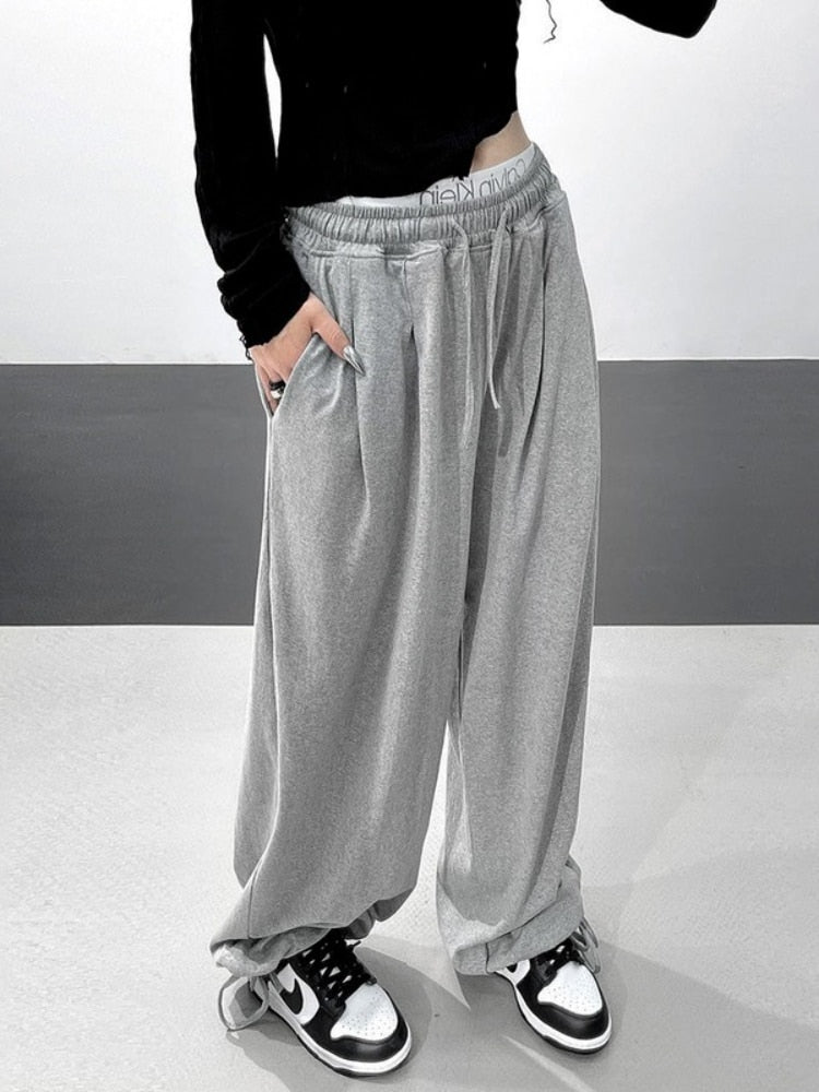Drespot  Oversize Gray Joggers Sweatpants Women Korean Fashion Black Jogging Sports Pants Loose Wide Leg Trousers For Female