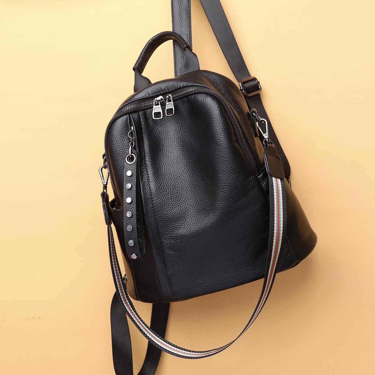 Genuine Leather Backpack Fashion New high-capacity Top Layer Cowhide Backpack Feminina Backpack Good Backpack Black