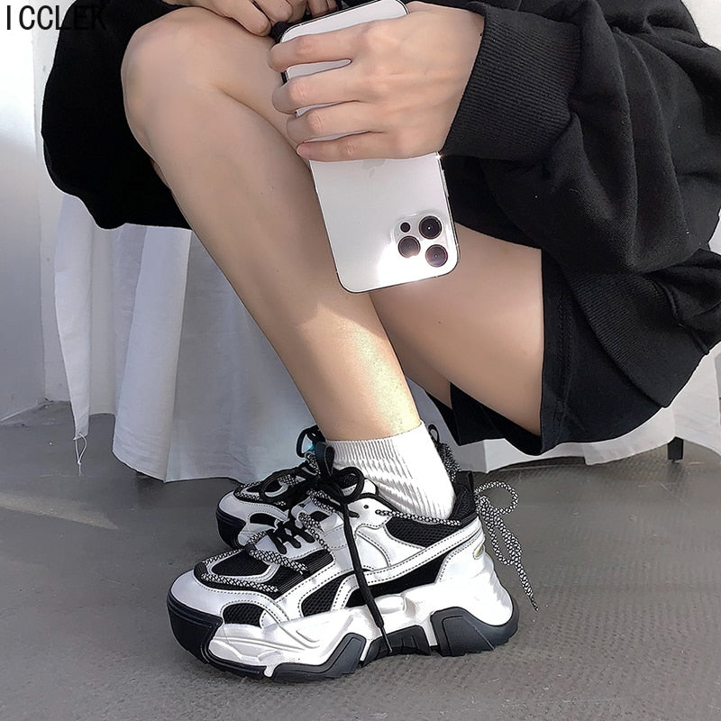 Drespot   Women Chunky Sneakers Thick Bottom Platform Fashion Mesh Casual Shoes Comfortable Vulcanize Running Walking Female Shoes
