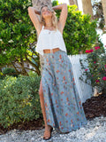 Summer Floral Skirt Women Elastic Waist Split Ruffle Beach Casual  A-Line Skirt Boho Elegant Party Vacation Print Long Skirt