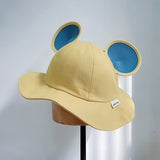 Fashion Baby Round Bunny Ears Bucket Hat Kids Candy Outdoor Travel UV Protection Fishing Cap Cotton Solid Big Brim Beach Bob Cap