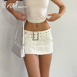 High Waist Mini Denim Skirt With Sashes Female Pockets Solid Elegant Micro Jean Skirts All-match Bottom Korean Clubwear Iamhotty