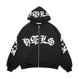 Drespot Gothic Letter Graphic Zip Up Hoodie