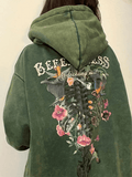 Drespot Vintage Blooming Skull Fleece Lined Pullover Hoodie